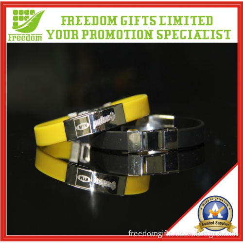 Laser Logo Metal Silicone Wristband for Adults (FREEDOM-SB033)